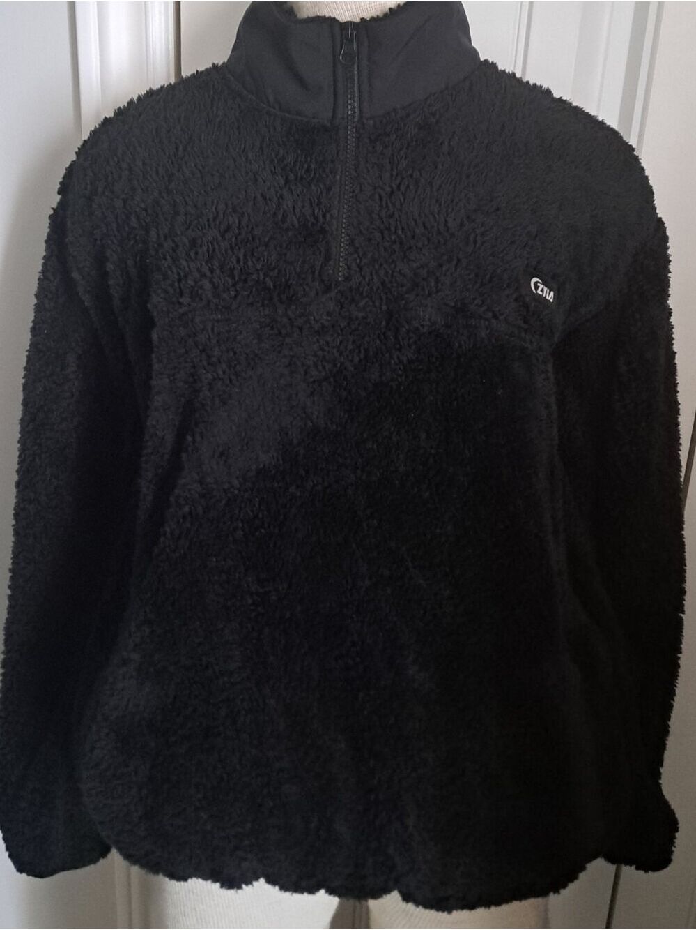 Zyia Black Teddy Jacket Cozy Black Half-Zip Sherpa like Pullover sweater cozy LG